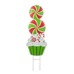 36.25 In. H Christmas Theme Metal Peppermint And Cupcake Yard Stake
