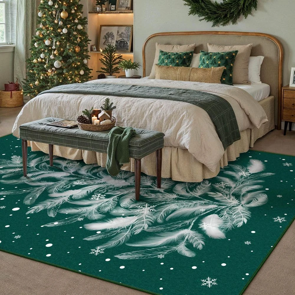 Christmas 5 Ft. X 7 Ft. Green Feather Christmas Tree Area Rug 5 Christmas 5 Ft. X 7 Ft. Green Feather Christmas Tree Area Rug - Image 3