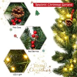 9 Ft. Pre-lit Artificial Christmas Garland Decoration Indoor Outdoor W/LED Lights Timer -Christmas Decor Shop gymax christmas garland gym05966 31 1000