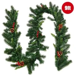 9 Ft. Pre-lit Artificial Christmas Garland Decoration Indoor Outdoor W/LED Lights Timer -Christmas Decor Shop gymax christmas garland gym05966 4f 1000