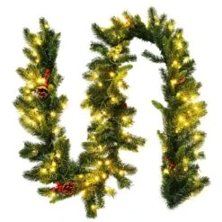 9 Ft. Pre-lit Artificial Christmas Garland Decoration Indoor Outdoor W/LED Lights Timer -Christmas Decor Shop gymax christmas garland gym05966 c3 1000