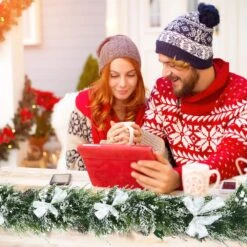 Artificial Frosty Christmas Garland Xmas Cypress Rattan Holiday Decor -Christmas Decor Shop gymax christmas garland gym08525 31 1000