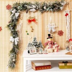 Artificial Frosty Christmas Garland Xmas Cypress Rattan Holiday Decor -Christmas Decor Shop gymax christmas garland gym08525 44 1000