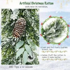 Artificial Frosty Christmas Garland Xmas Cypress Rattan Holiday Decor -Christmas Decor Shop gymax christmas garland gym08525 66 1000