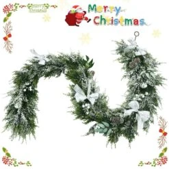 Artificial Frosty Christmas Garland Xmas Cypress Rattan Holiday Decor -Christmas Decor Shop gymax christmas garland gym08525 c3 1000