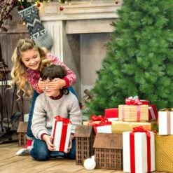 7 Ft. Metal Artificial Christmas Tree Hinged Tree With Stand 808 Branch Tips -Christmas Decor Shop gymax christmas tree stands gym05974 31 1000