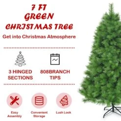 7 Ft. Metal Artificial Christmas Tree Hinged Tree With Stand 808 Branch Tips -Christmas Decor Shop gymax christmas tree stands gym05974 44 1000
