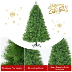7 Ft. Metal Artificial Christmas Tree Hinged Tree With Stand 808 Branch Tips -Christmas Decor Shop gymax christmas tree stands gym05974 66 1000
