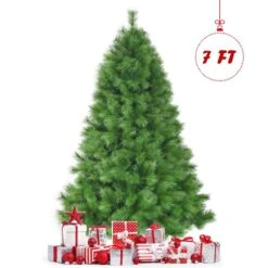 7 Ft. Metal Artificial Christmas Tree Hinged Tree With Stand 808 Branch Tips -Christmas Decor Shop gymax christmas tree stands gym05974 c3 1000