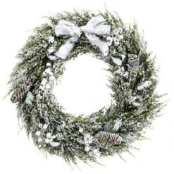 24 In. Cypress Artificial Christmas Wreath Frosty Xmas Wreath Holiday Decoration