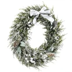 24 In. Cypress Artificial Christmas Wreath Frosty Xmas Wreath Holiday Decoration -Christmas Decor Shop gymax christmas wreaths gym08526 66 1000
