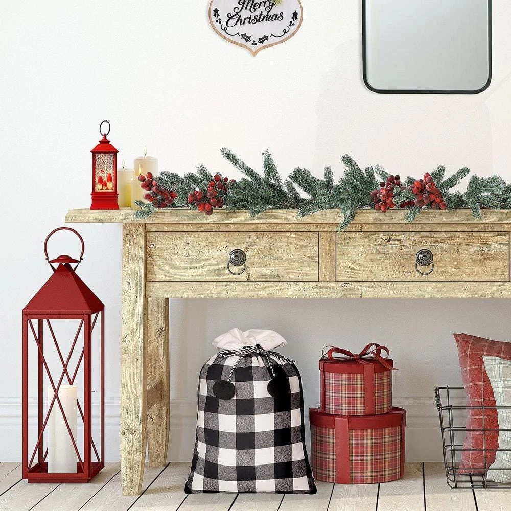28 In. Black And White Buffalo Check Christmas Santa Bag 6 28 In. Black And White Buffalo Check Christmas Santa Bag - Image 4