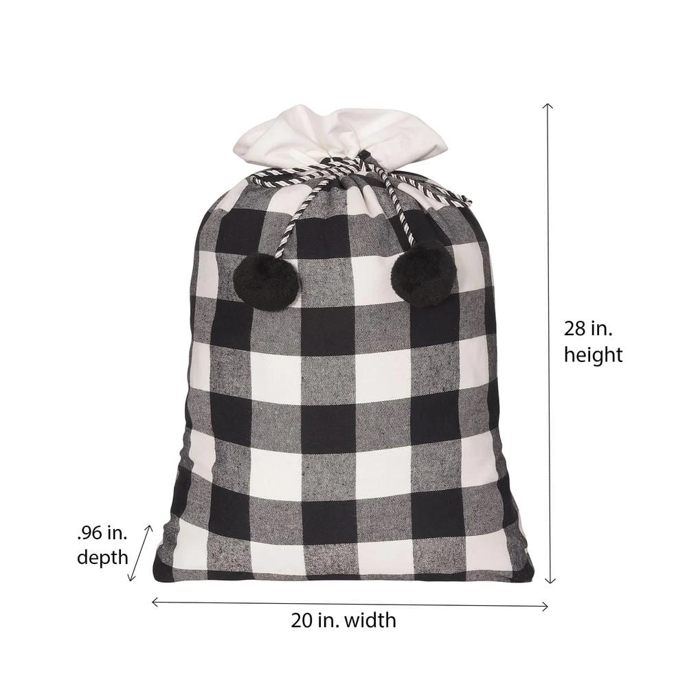 28 In. Black And White Buffalo Check Christmas Santa Bag 5 28 In. Black And White Buffalo Check Christmas Santa Bag - Image 3