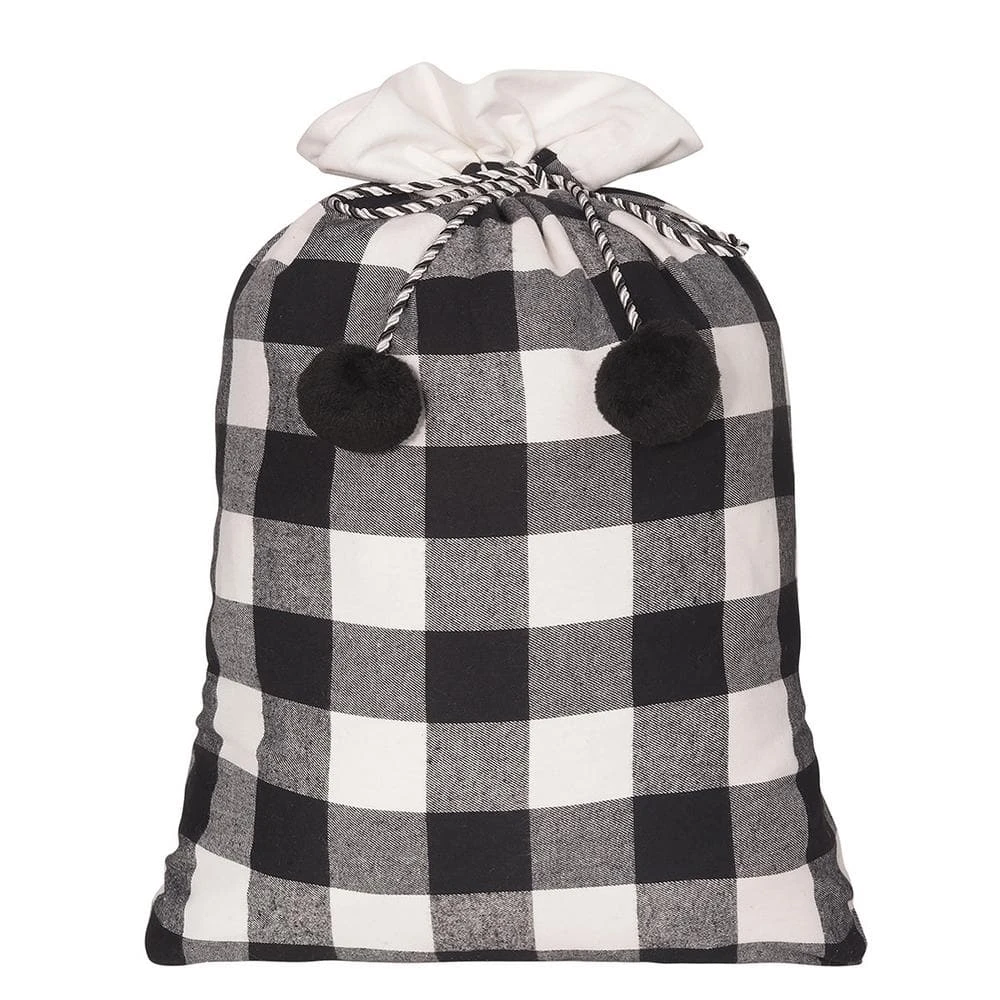 28 In. Black And White Buffalo Check Christmas Santa Bag 3 28 In. Black And White Buffalo Check Christmas Santa Bag