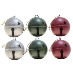 3.35 In. Green, Red And Silver Assortment Metal Jingle Bell Christmas Ornament (6-Pack)