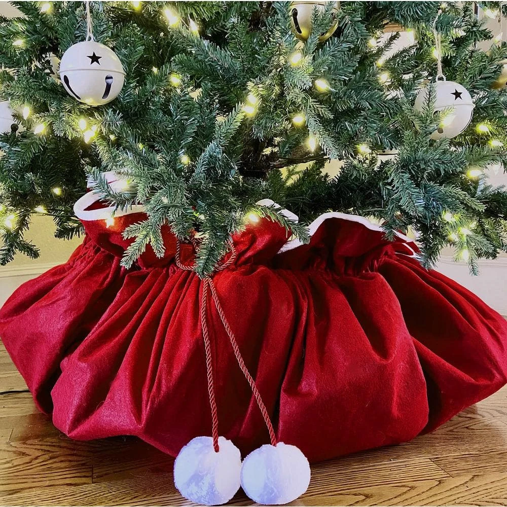 80 In. Burgundy Polyester Santa Bag Christmas Tree Skirt 5 80 In. Burgundy Polyester Santa Bag Christmas Tree Skirt - Image 3
