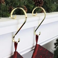 Brass Stocking Scroll Stocking Holder (2-Pack) -Christmas Decor Shop haute decor stocking holders ss0200 31 1000