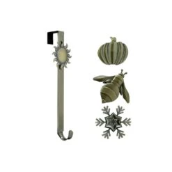 15.75 In. Artificial Antique Brass Adjustable Wreath Hanger With Sun, Snowflake, Bee And Pumpkin Icons