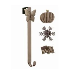 15.75 In. Artificial Oil-Rubbed Bronze Adjustable Wreath Hanger With Flag, Snowflake, Butterfly And Pumpkin Icons
