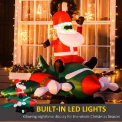 HOMCOM 5.2 Ft. Christmas Inflatable Santa Claus Flying A Plane With LED Lights, Xmas Blow Up With Auto Set-Up For Front Yard -Christmas Decor Shop homcom christmas inflatables 844 405v80 1f 1000
