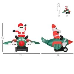 HOMCOM 5.2 Ft. Christmas Inflatable Santa Claus Flying A Plane With LED Lights, Xmas Blow Up With Auto Set-Up For Front Yard -Christmas Decor Shop homcom christmas inflatables 844 405v80 4f 1000