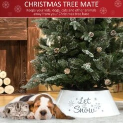 HOMCOM 26 In. White Steel Home Xmas Decoration Christmas With Snowflake Printed Christmas Tree Collar -Christmas Decor Shop homcom christmas tree collars 830 426 1f 1000