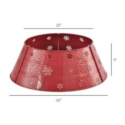 HOMCOM 26 In. Red Steel Home Xmas Decoration Christmas With Snowflake Printed Christmas Tree Collar -Christmas Decor Shop homcom christmas tree collars 830 427 4f 1000