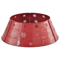 HOMCOM 26 In. Red Steel Home Xmas Decoration Christmas With Snowflake Printed Christmas Tree Collar