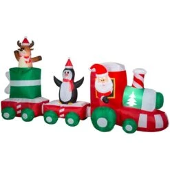 Home Accents Holiday 6 Ft. H X 11.5 Ft. L Pre-Lit Airblown Inflatable Christmas Train Scene With Santa, Penguin And Reindeer