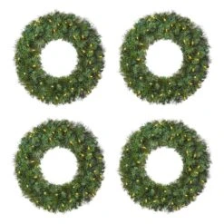 Home Accents Holiday 24 In. Wesley Long Needle Pine LED Pre-Lit Artificial Christmas Wreath (4 Pack)