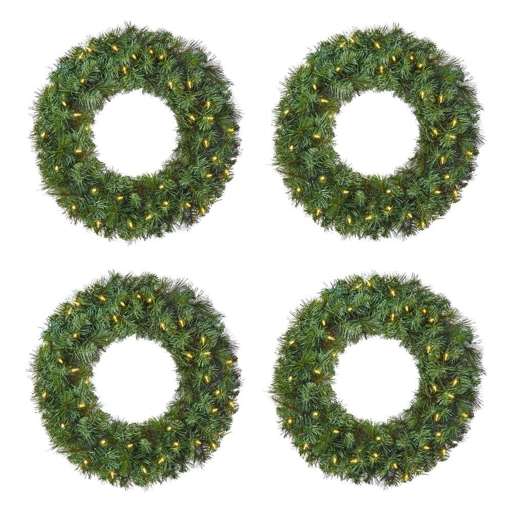 Home Accents Holiday 24 In. Wesley Long Needle Pine LED Pre-Lit Artificial Christmas Wreath (4 Pack) 3 Home Accents Holiday 24 In. Wesley Long Needle Pine LED Pre-Lit Artificial Christmas Wreath (4 Pack)