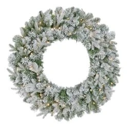 Home Accents Holiday 30 In Starry Light Battery Operated Flocked Frasier Fir LED Pre-Lit Artificial Wreath With Timer