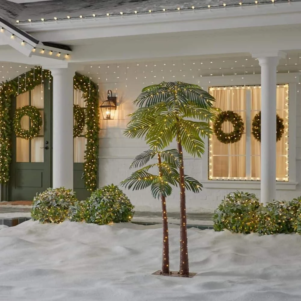 Home Accents Holiday 6 Ft. Coastal LED Double Palm Tree Holiday Yard Decoration Y54 4 Home Accents Holiday 6 Ft. Coastal LED Double Palm Tree Holiday Yard Decoration Y54 - Image 2