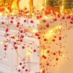 10. 8 Ft. Christmas Berry Garland String Light Beaded, 39 LED Decorative Prelit Garland For Fireplace Christmas Holiday -Christmas Decor Shop joyfy christmas garland 14115 b 4f 1000