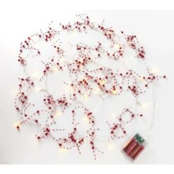 10. 8 Ft. Christmas Berry Garland String Light Beaded, 39 LED Decorative Prelit Garland For Fireplace Christmas Holiday