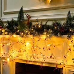 10. 8 Ft. Christmas Berry Garland String Light Beaded, 39 LED Decorative Prelit Garland For Fireplace Christmas Holiday -Christmas Decor Shop joyfy christmas garland 14115 b 76 1000