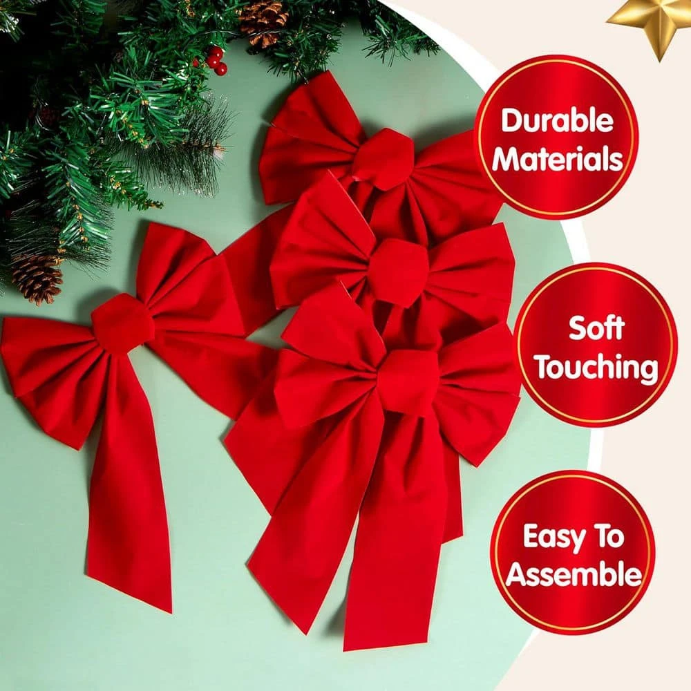 12 Pack Christmas Red Ornament Velvet Bows 13 In. Long By 9 In. Wide Decorative Christmas Bow, Wreath Garland Tree Decor 6 12 Pack Christmas Red Ornament Velvet Bows 13 In. Long By 9 In. Wide Decorative Christmas Bow, Wreath Garland Tree Decor - Image 4