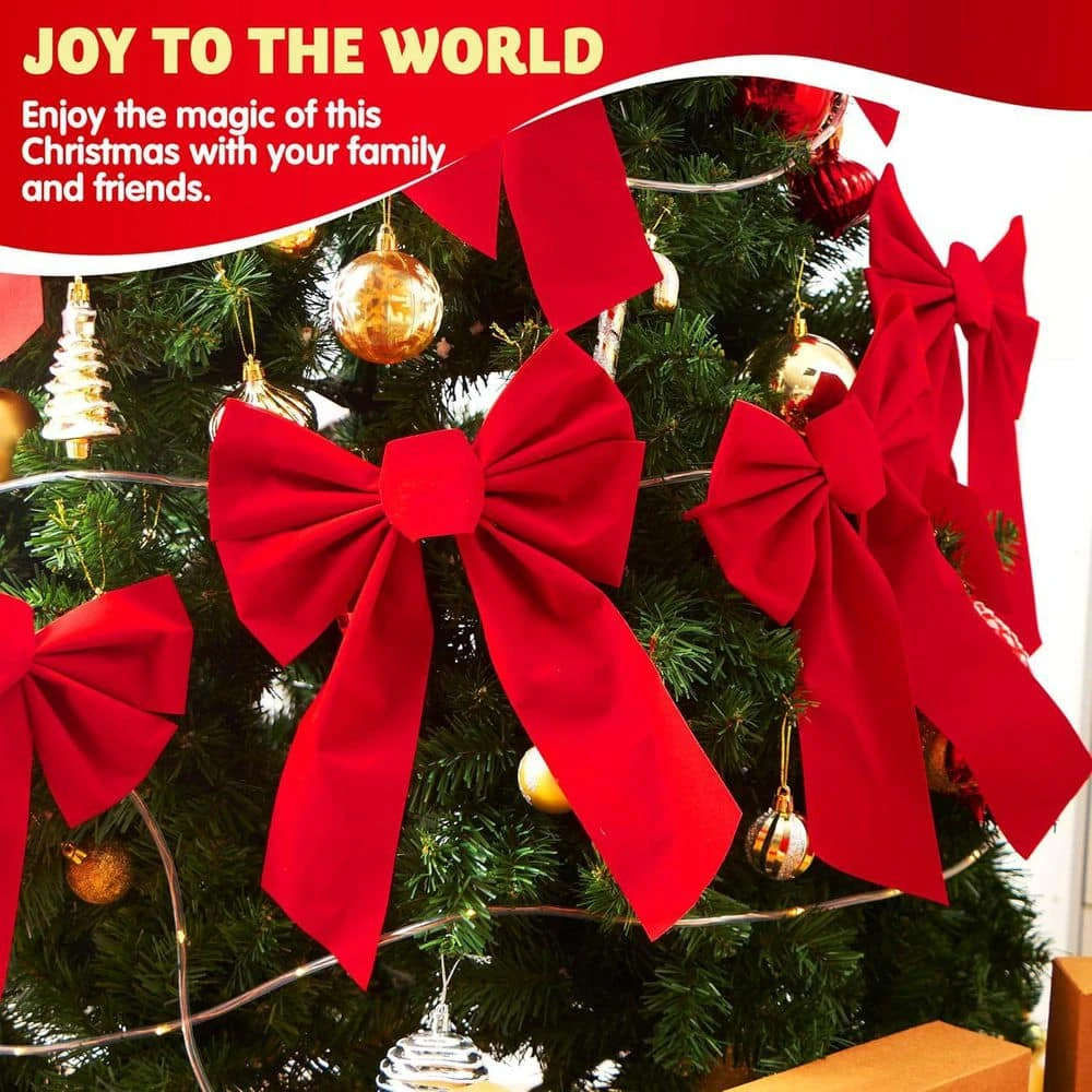 12 Pack Christmas Red Ornament Velvet Bows 13 In. Long By 9 In. Wide Decorative Christmas Bow, Wreath Garland Tree Decor 8 12 Pack Christmas Red Ornament Velvet Bows 13 In. Long By 9 In. Wide Decorative Christmas Bow, Wreath Garland Tree Decor - Image 6