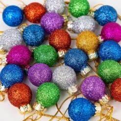 36 Piece 1 In. Christmas Mini Glitter Glass Balls Ornaments, Multicolor Xmas Hanging Ball For Christmas Tree Decoration -Christmas Decor Shop joyfy christmas ornament sets 31508 b 1f 1000