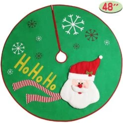 Syncfun 48 In. Green Christmas Tree Skirt With 3D Santa Design