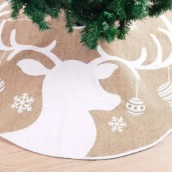 Syncfun 48 In. Burlap Christmas Tree Skirt With Reindeer Pattern -Christmas Decor Shop joyfy christmas tree skirts 30107 1d 1000