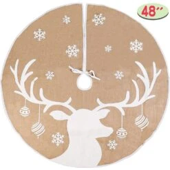Syncfun 48 In. Burlap Christmas Tree Skirt With Reindeer Pattern