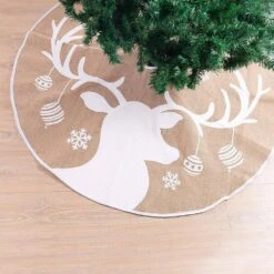Syncfun 48 In. Burlap Christmas Tree Skirt With Reindeer Pattern -Christmas Decor Shop joyfy christmas tree skirts 30107 c3 1000