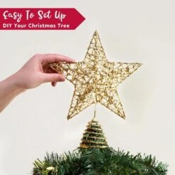 9 In Gold Glitter Star Tree Topper Metal Hallow Tree Star Lighted For Christmas Tree Decorations -Christmas Decor Shop joyfy christmas tree toppers 30356 b 1f 1000