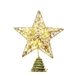 9 In Gold Glitter Star Tree Topper Metal Hallow Tree Star Lighted For Christmas Tree Decorations