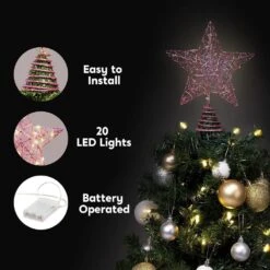 9 In Christmas Tree Toppers, Battery Powered Glitter Pink Star Tree Topper Lighted With 20 LED Warm White Lights -Christmas Decor Shop joyfy christmas tree toppers 31727 b 4f 1000