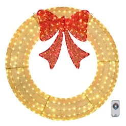 5 Ft. Gold Pre-lit Outdoor Large Wreath LED Artificial Christmas Garland With Red Bows