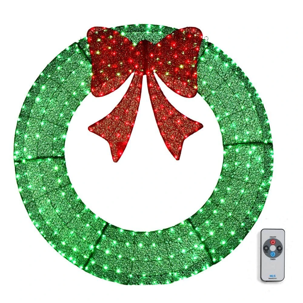 4 Ft. Green Pre-lit LED Outdoor Large Wreath Artificial Christmas Garland With Red Bows 3 4 Ft. Green Pre-lit LED Outdoor Large Wreath Artificial Christmas Garland With Red Bows