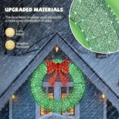 5 Ft. Green Pre-lit Outdoor Large Wreath LED Artificial Christmas Garland With Red Bows -Christmas Decor Shop karl home christmas garland k2g61000062 1f 1000