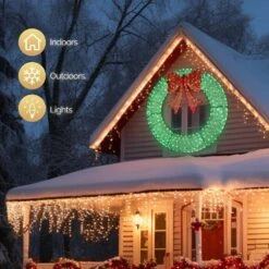5 Ft. Green Pre-lit Outdoor Large Wreath LED Artificial Christmas Garland With Red Bows -Christmas Decor Shop karl home christmas garland k2g61000062 fa 1000